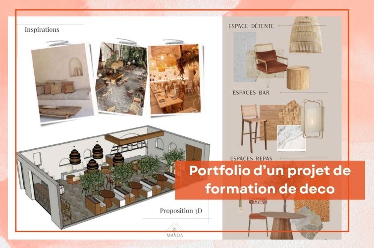 Planche conceptuelle 3D pour un aménagement de restaurant