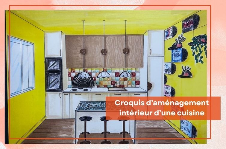 croquis dessin interieur d'une cuisine