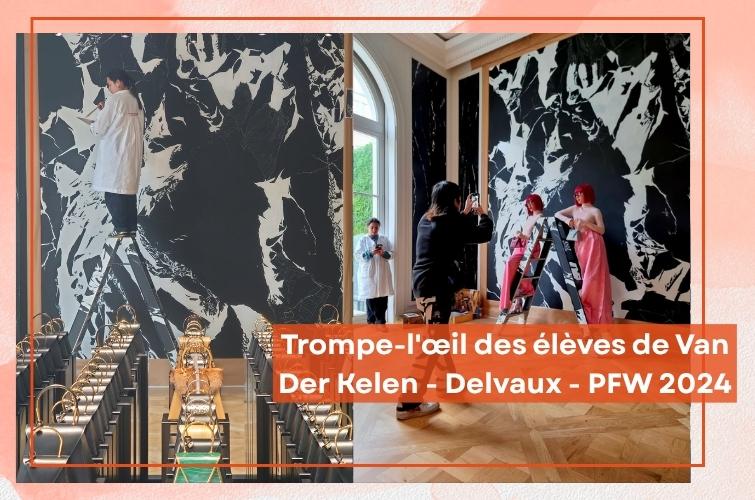 �l�ve de l'institut Van der Kelen peignant un faux marbre
